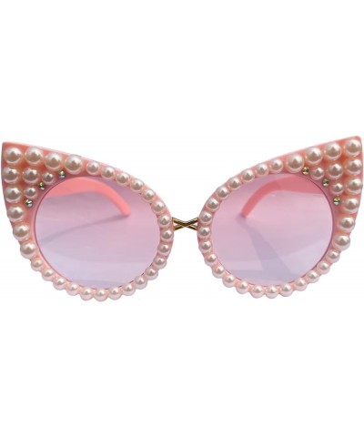 Oversized Cute Round Pearl Sunglasses Women 2023 Luxury bling Designer Diamond Party Sun Glasses Shades Pink $11.19 Oversized