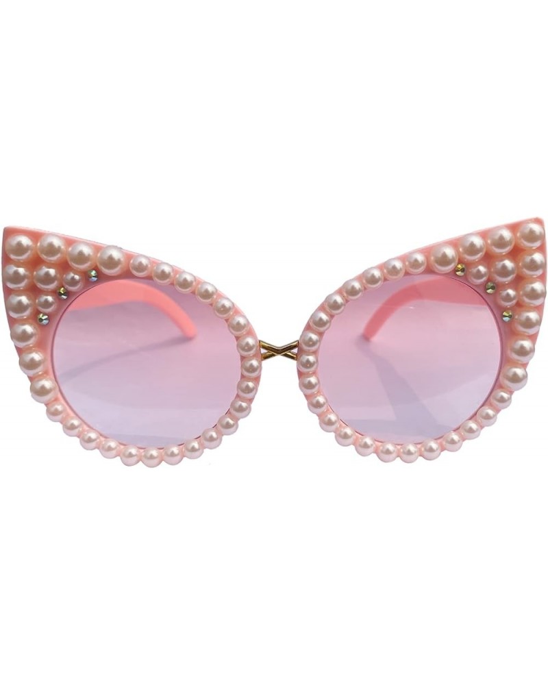 Oversized Cute Round Pearl Sunglasses Women 2023 Luxury bling Designer Diamond Party Sun Glasses Shades Pink $11.19 Oversized