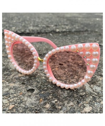 Oversized Cute Round Pearl Sunglasses Women 2023 Luxury bling Designer Diamond Party Sun Glasses Shades Pink $11.19 Oversized