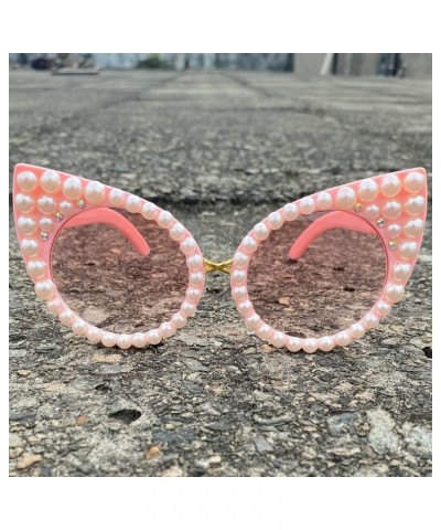 Oversized Cute Round Pearl Sunglasses Women 2023 Luxury bling Designer Diamond Party Sun Glasses Shades Pink $11.19 Oversized