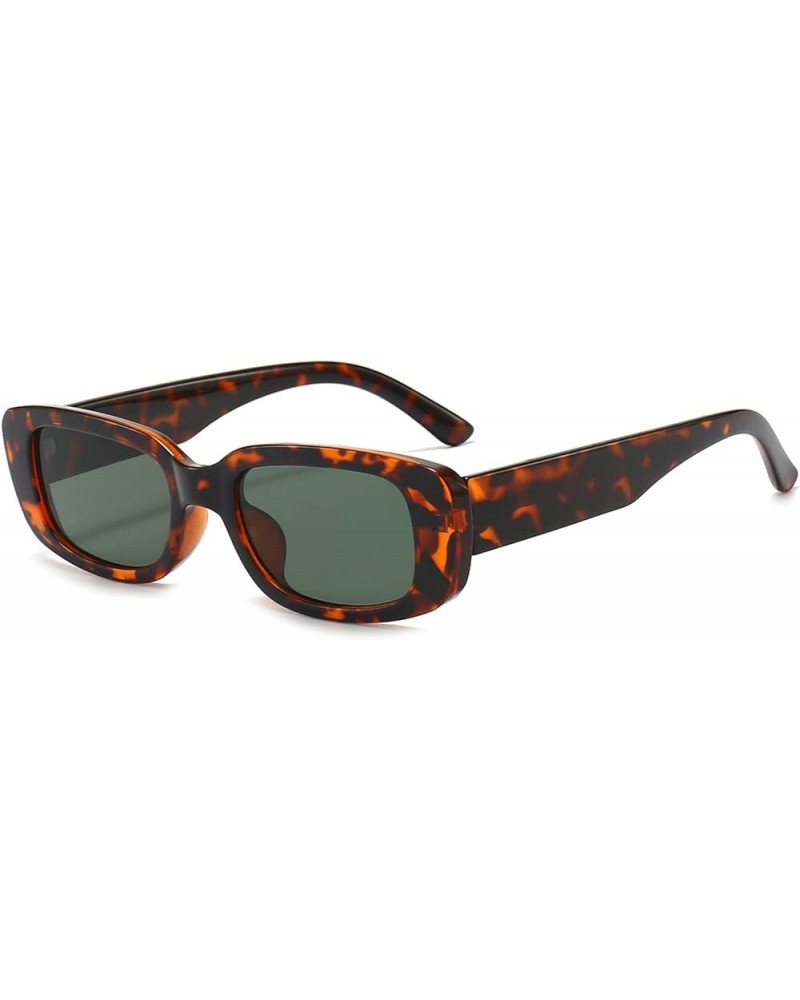 Small Rectangle Sunglasses Women UV 400 Retro Square Driving Glasses Leopard Green $7.40 Aviator