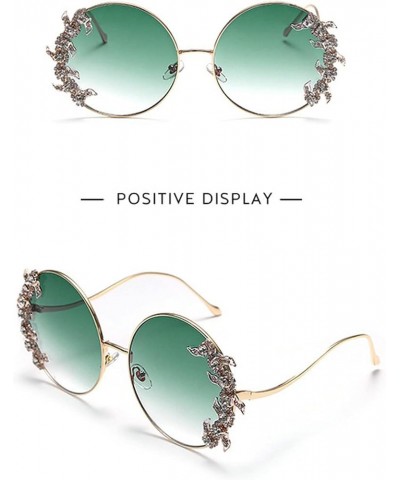 Sparkling Crystal Sunglasses Women Luxury Rhinestone Round Sun glasses Ladies Bling Diamond Party Sunglasses Green $9.68 Round