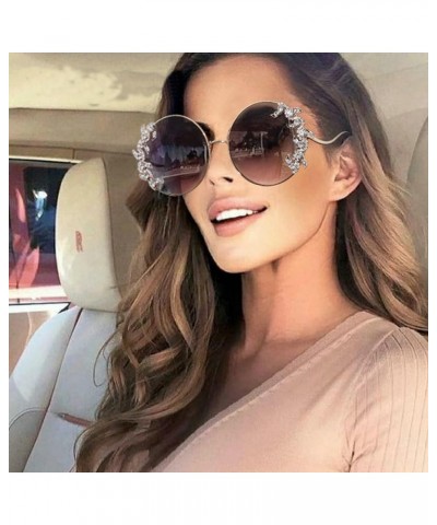 Sparkling Crystal Sunglasses Women Luxury Rhinestone Round Sun glasses Ladies Bling Diamond Party Sunglasses Green $9.68 Round