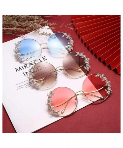 Sparkling Crystal Sunglasses Women Luxury Rhinestone Round Sun glasses Ladies Bling Diamond Party Sunglasses Green $9.68 Round