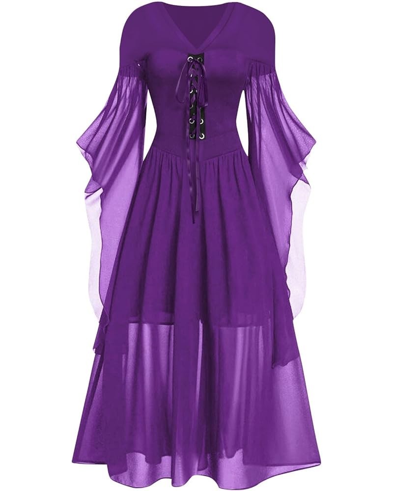 Womens Renaissance Costume Cold Shoulder Butterfly Sleeve Dress Fairy Costume Christmas Cosplay Party Dress 5-purple $10.99 D...