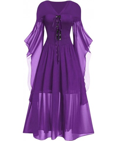 Womens Renaissance Costume Cold Shoulder Butterfly Sleeve Dress Fairy Costume Christmas Cosplay Party Dress 5-purple $10.99 D...