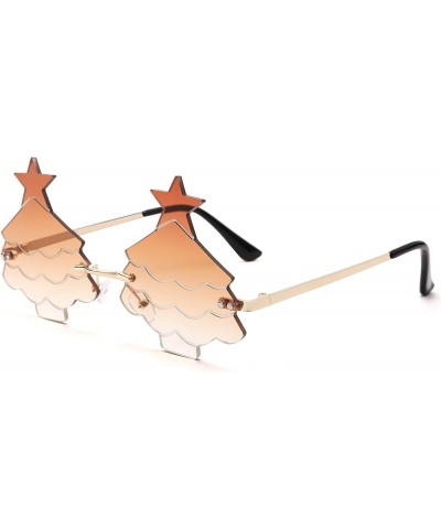 Christmas Tree Sunglasses for Women Men Rimless Rave Christmas Party Eyeglasses C3 Gold Frame/Gradient Brown Lenes $9.85 Rimless