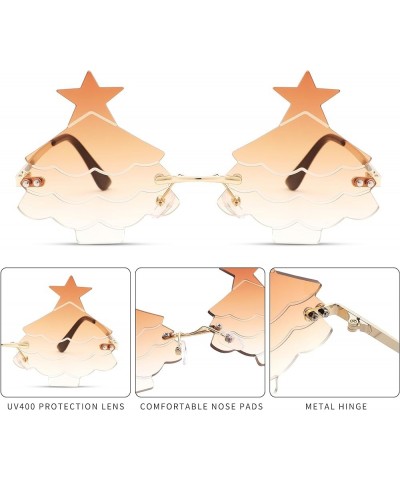 Christmas Tree Sunglasses for Women Men Rimless Rave Christmas Party Eyeglasses C3 Gold Frame/Gradient Brown Lenes $9.85 Rimless