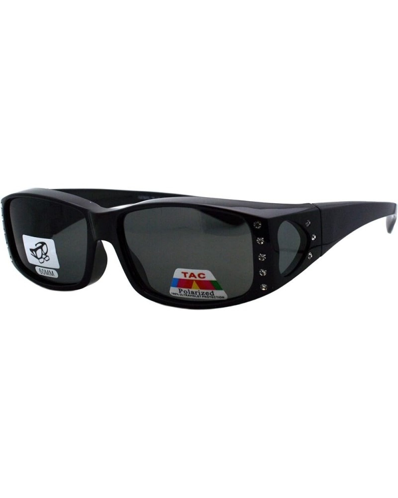 Womens Polarized Fit Over Glasses Sunglasses Rhinestone Rectangular Frame Black $11.37 Rectangular