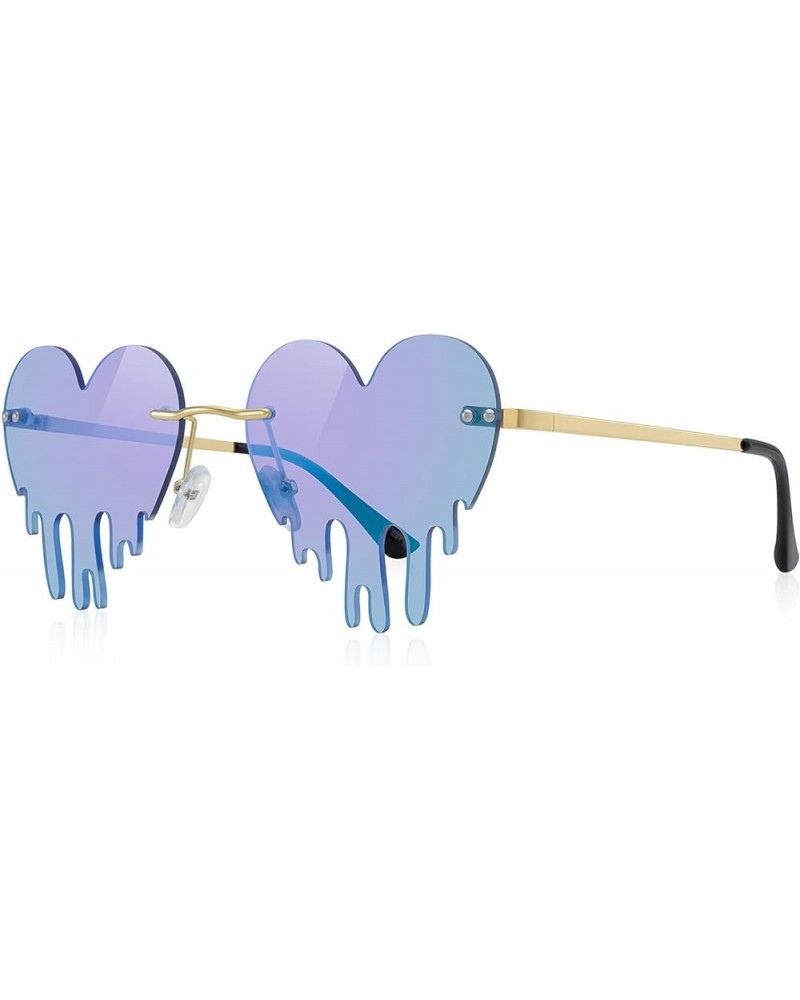 Melting Heart Sunglasses for Men/Women Rimless Irregular Party Sun Glasses Metal Lens Halloween Colorful Glasses Gold Frame/B...