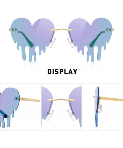 Melting Heart Sunglasses for Men/Women Rimless Irregular Party Sun Glasses Metal Lens Halloween Colorful Glasses Gold Frame/B...