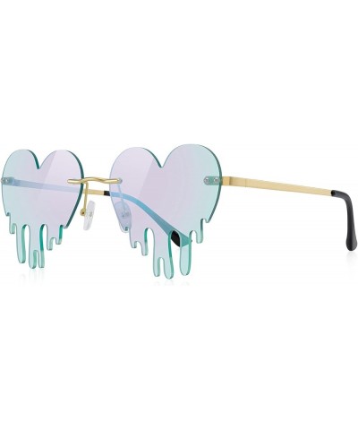 Melting Heart Sunglasses for Men/Women Rimless Irregular Party Sun Glasses Metal Lens Halloween Colorful Glasses Gold Frame/B...