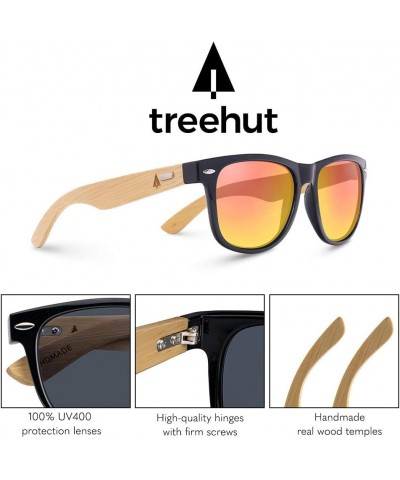 Wooden Bamboo Sunglasses Temples Classic Retro Square Wood Sunglasses Gold Mirror Lenses W/ Pouch gold $23.60 Wayfarer