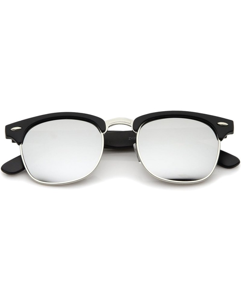 Premium Half Frame Horn Rimmed Sunglasses with Metal Rivets Matte Black-silver / Mirror $9.53 Rimless