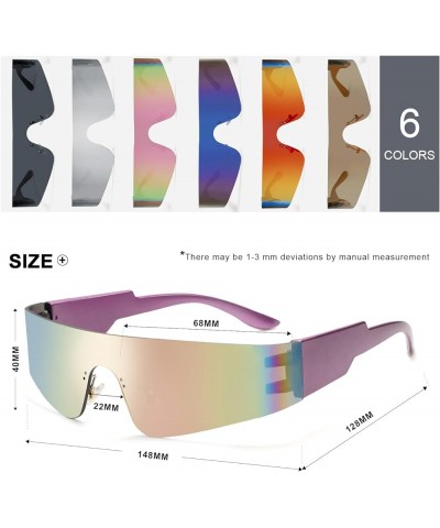 Wrap Around Sunglasses for Women Men Fashion One Piece Flat Top Shield Eyewear Y2k Futuristic Mirrored Shades C3 Purple Frame...