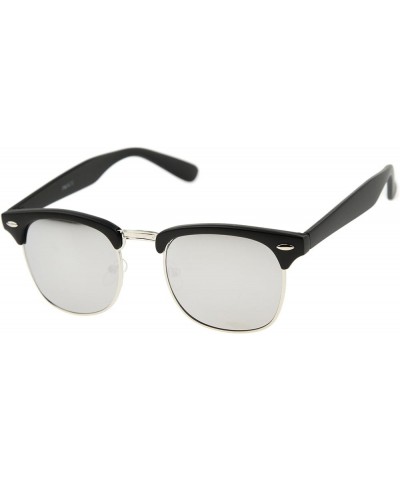 Premium Half Frame Horn Rimmed Sunglasses with Metal Rivets Matte Black-silver / Mirror $9.53 Rimless