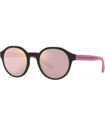 Men's Ax4114sf Low Bridge Fit Round Sunglasses Matte Black/Rose Gold Mirrored/Light Violet $30.90 Round