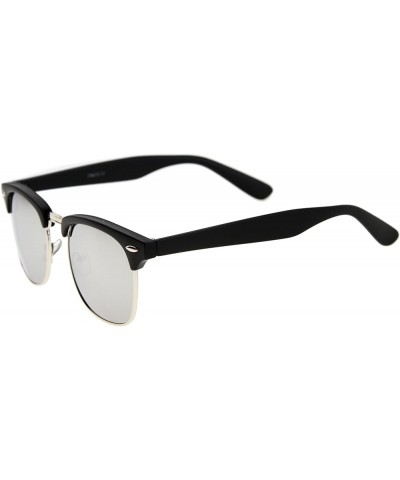 Premium Half Frame Horn Rimmed Sunglasses with Metal Rivets Matte Black-silver / Mirror $9.53 Rimless