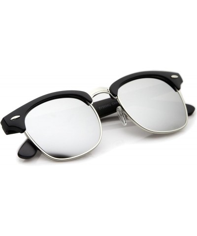 Premium Half Frame Horn Rimmed Sunglasses with Metal Rivets Matte Black-silver / Mirror $9.53 Rimless