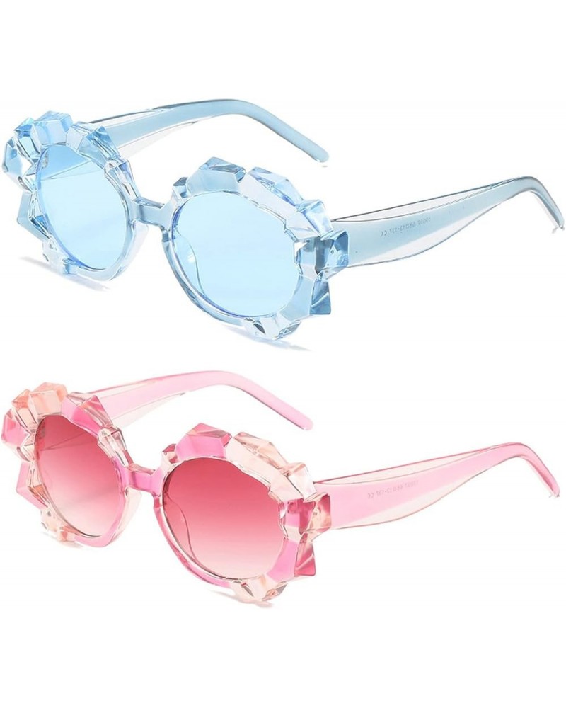 Fashion Unique Irregular Round Sunglasses Women Vintage Rhinestone Eyewear UV400 Trending Men Colorful Sun Glasses Blue&purpl...