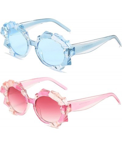 Fashion Unique Irregular Round Sunglasses Women Vintage Rhinestone Eyewear UV400 Trending Men Colorful Sun Glasses Blue&purpl...