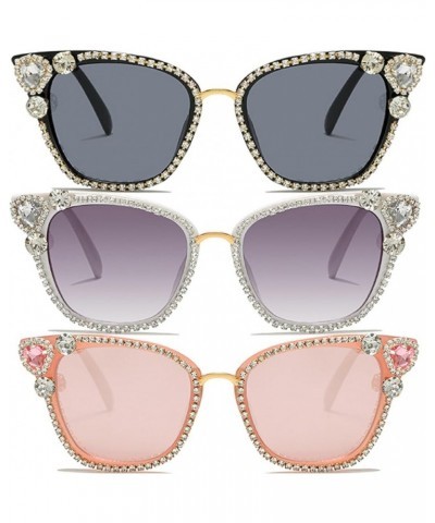 Luxury Small Cat Eye Rhinestone Sunglasses for Women Fashion Diamond bling party Sun Glasses Sparkling Crystal Shades 3pcs-bl...