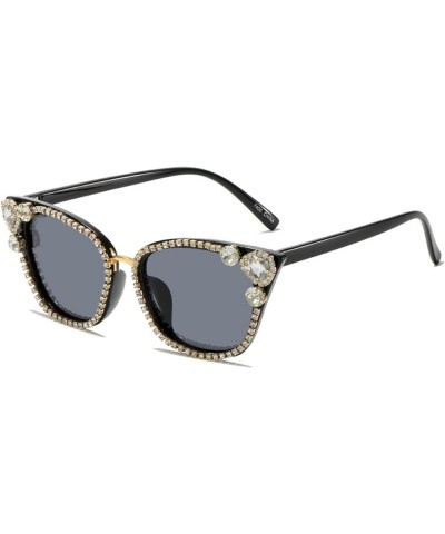 Luxury Small Cat Eye Rhinestone Sunglasses for Women Fashion Diamond bling party Sun Glasses Sparkling Crystal Shades 3pcs-bl...