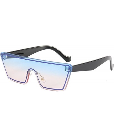 Stylish One Piece Sunglasses For Women Men Flat Top Square Semi-Rimless Metal Frame UV400 Protection Black/Blue $11.52 Oversized