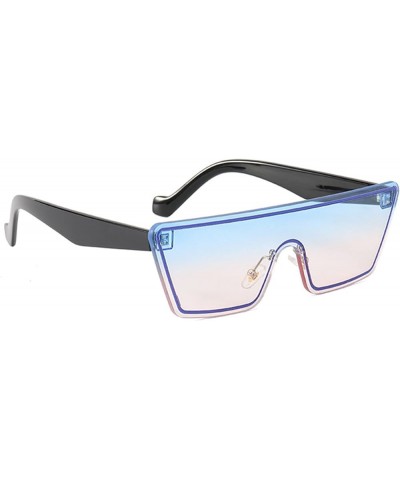 Stylish One Piece Sunglasses For Women Men Flat Top Square Semi-Rimless Metal Frame UV400 Protection Black/Blue $11.52 Oversized