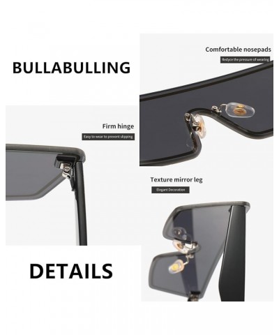 Stylish One Piece Sunglasses For Women Men Flat Top Square Semi-Rimless Metal Frame UV400 Protection Black/Blue $11.52 Oversized