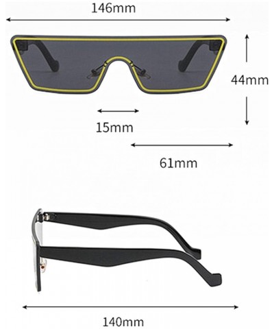 Stylish One Piece Sunglasses For Women Men Flat Top Square Semi-Rimless Metal Frame UV400 Protection Black/Blue $11.52 Oversized