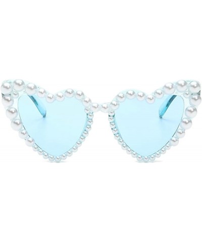 Luxury Fine Shimmering Love Pearl Sun Glasses Women Heart Glasses Casual Bling Sunglasses Blue $9.87 Heart