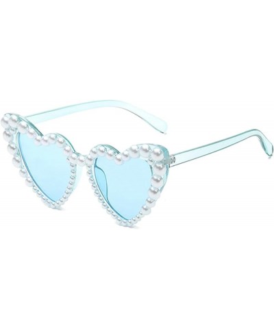 Luxury Fine Shimmering Love Pearl Sun Glasses Women Heart Glasses Casual Bling Sunglasses Blue $9.87 Heart