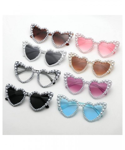 Luxury Fine Shimmering Love Pearl Sun Glasses Women Heart Glasses Casual Bling Sunglasses Blue $9.87 Heart