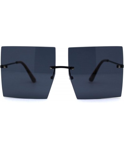 Womens Unique Rimless Squared Rectangular Funky Fashion Sunglasses All Black $11.77 Rectangular