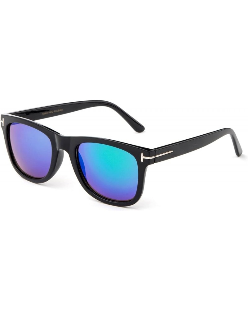 Classic Vintage Design Horned Rim Flash Lenses Squared Sunglasses for Adults Black/Green Blue Green $8.84 Wayfarer