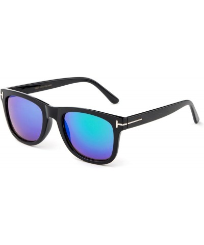 Classic Vintage Design Horned Rim Flash Lenses Squared Sunglasses for Adults Black/Green Blue Green $8.84 Wayfarer