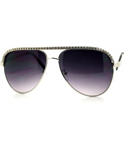 Rhinestone Top Aviator Sunglasses Womens Fashion Eyewear UV 400 Silver Black Smoke Gradient $10.59 Aviator