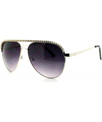 Rhinestone Top Aviator Sunglasses Womens Fashion Eyewear UV 400 Silver Black Smoke Gradient $10.59 Aviator