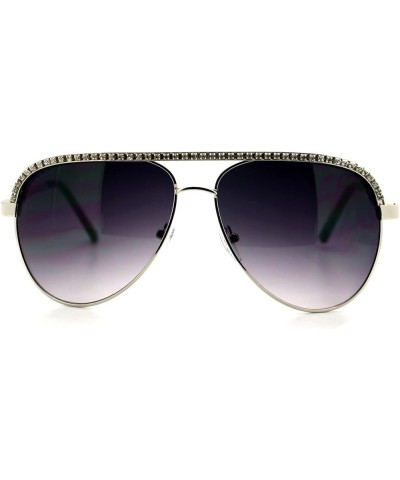 Rhinestone Top Aviator Sunglasses Womens Fashion Eyewear UV 400 Silver Black Smoke Gradient $10.59 Aviator