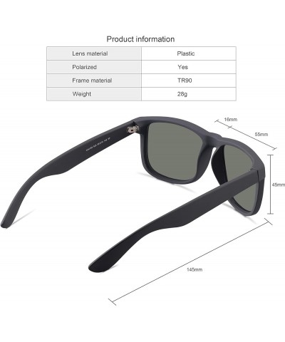 Polarized Classic Square Style Lightweight Sunglasses TR90 Frame Plastic Lenses For Men Women 100% UV400 Protection Green Len...