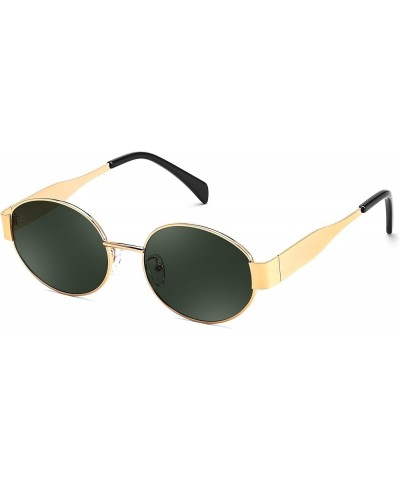 Trendy Retro Oval Sunglasses for Women Men Small Metal Frame Sun Glasses UV400 Shades B0124 Gold-blackish Green $10.19 Shield