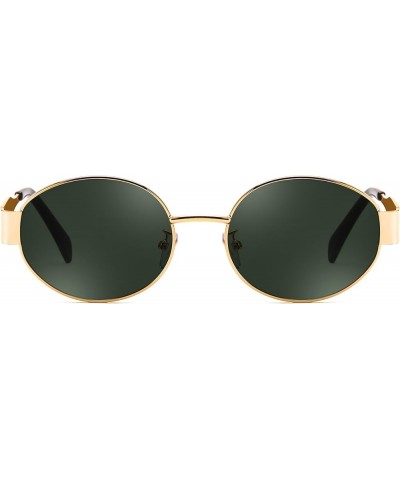 Trendy Retro Oval Sunglasses for Women Men Small Metal Frame Sun Glasses UV400 Shades B0124 Gold-blackish Green $10.19 Shield