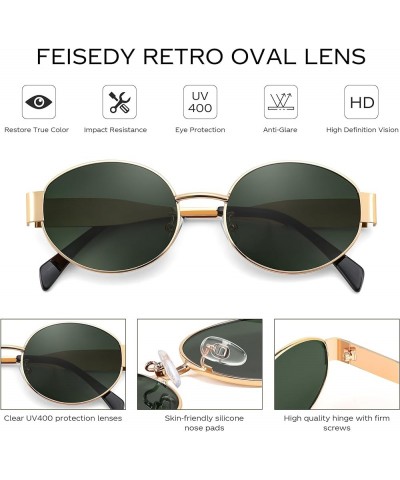 Trendy Retro Oval Sunglasses for Women Men Small Metal Frame Sun Glasses UV400 Shades B0124 Gold-blackish Green $10.19 Shield