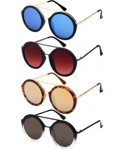 Retro Style Round Flat Lens Sunnies w/Flat Top Bar 32165TT-FLREV Black Blue-White Mirrored $9.34 Round