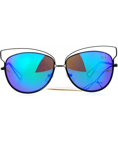 Butterfly Cateye Sunglasses Womens Metal Wired Rim Fashion Shades Black (Teal Mirror) $9.87 Butterfly