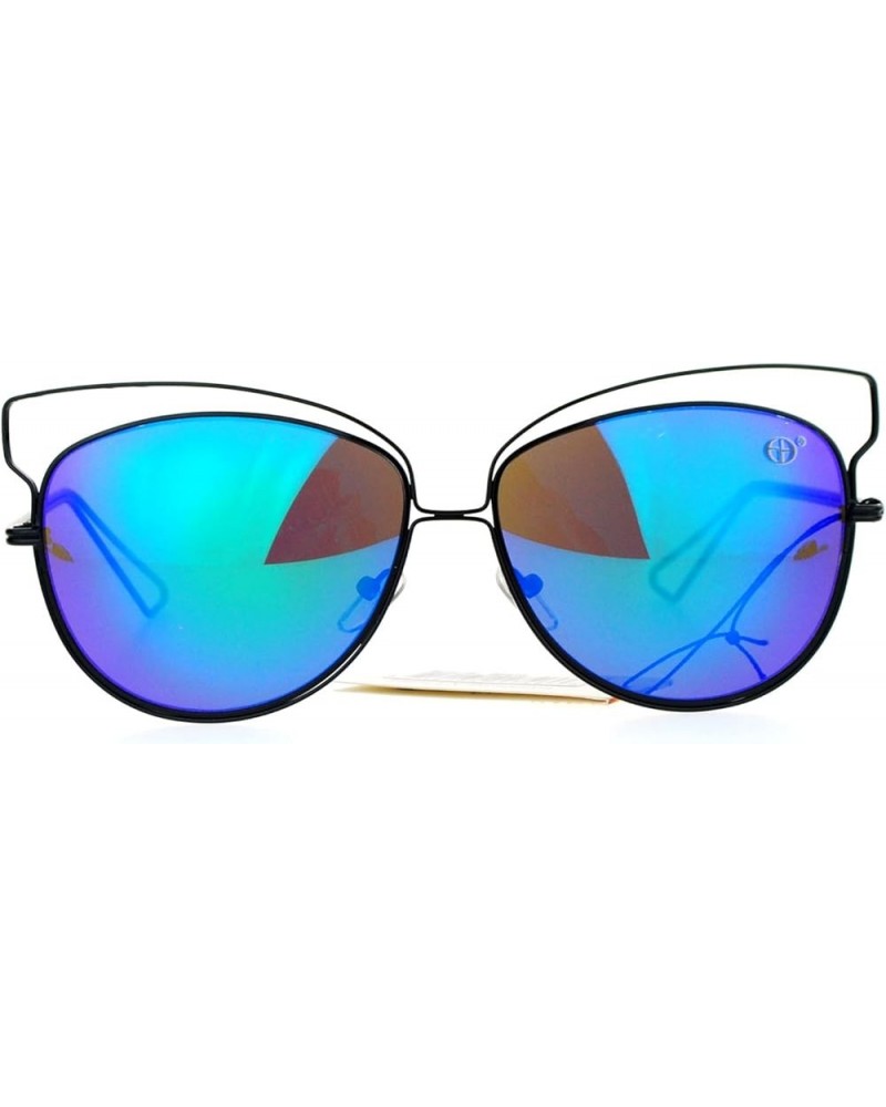 Butterfly Cateye Sunglasses Womens Metal Wired Rim Fashion Shades Black (Teal Mirror) $9.87 Butterfly