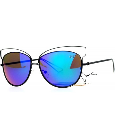 Butterfly Cateye Sunglasses Womens Metal Wired Rim Fashion Shades Black (Teal Mirror) $9.87 Butterfly