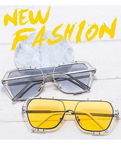 Retro Aviator Square Sunglasses for Men Women Goggle Classic Alloy Frame Clear Yellow/Clear $9.68 Oversized