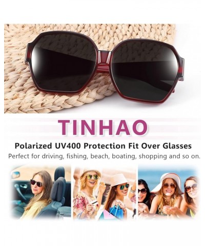 Polarized Over Glasses Sunglasses For Women, Large Square Wear Over Glasses for Driving Fishing Red Black $10.12 Designer